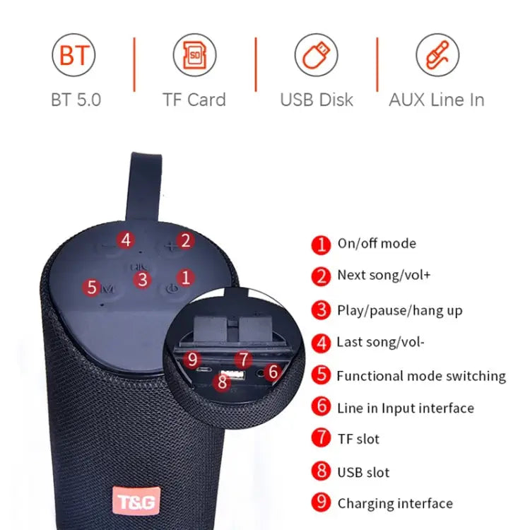 T&G TG169 LED Portable Bluetooth Speaker Outdoor Waterproof Subwoofer 3D Stereo Mini wireless Loudspeaker Support AUX