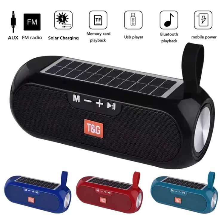 T&G TG182 Portable Column Wireless Stereo Music Box Solar Power waterproof USB AUX FM radio super bass - Apple
