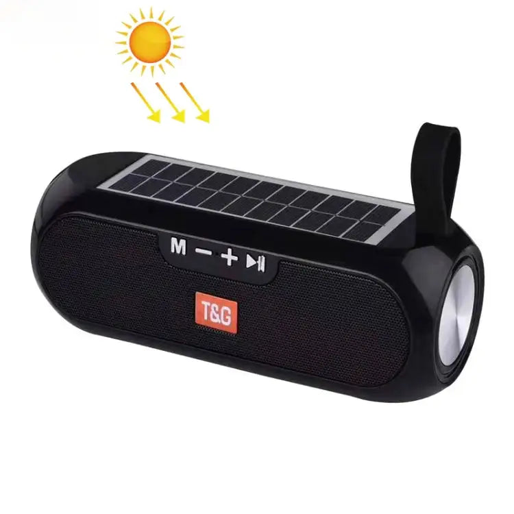 T&G TG182 Portable Column Wireless Stereo Music Box Solar Power waterproof USB AUX FM radio super bass - Black - Apple