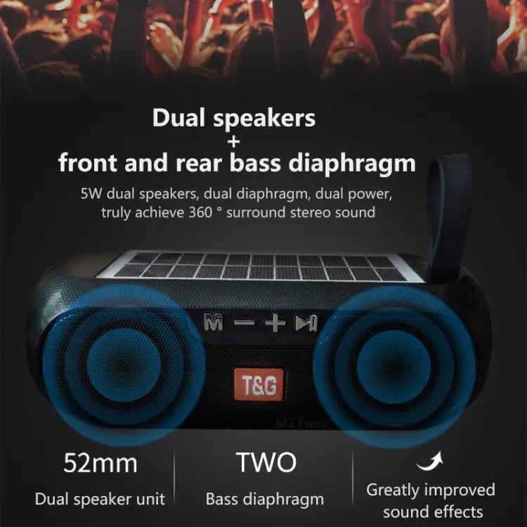 T&G TG182 Portable Column Wireless Stereo Music Box Solar Power waterproof USB AUX FM radio super bass - Apple