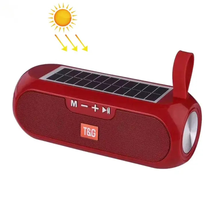 T&G TG182 Portable Column Wireless Stereo Music Box Solar Power waterproof USB AUX FM radio super bass - Red - Apple