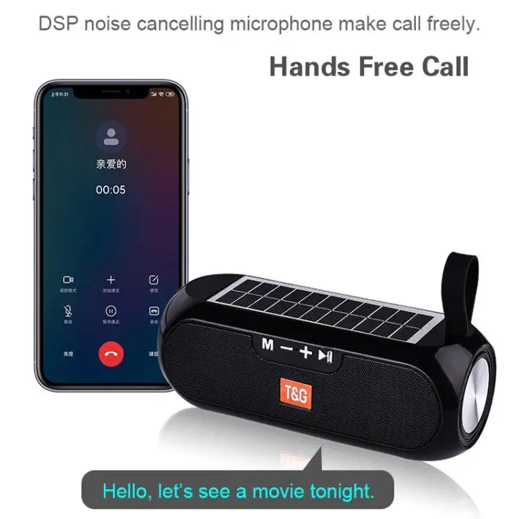 T&G TG182 Portable Column Wireless Stereo Music Box Solar Power waterproof USB AUX FM radio super bass - Apple