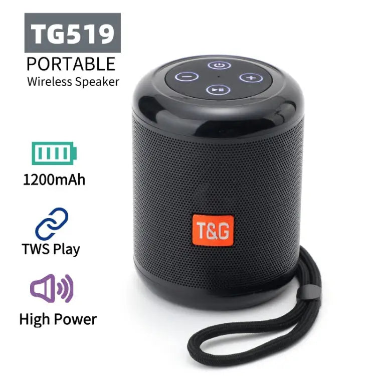 T&G TG519 TWS HiFi Portable Bluetooth Speaker Subwoofer Outdoor Wireless Column Speakers Support TF Card / FM / 3.5mm