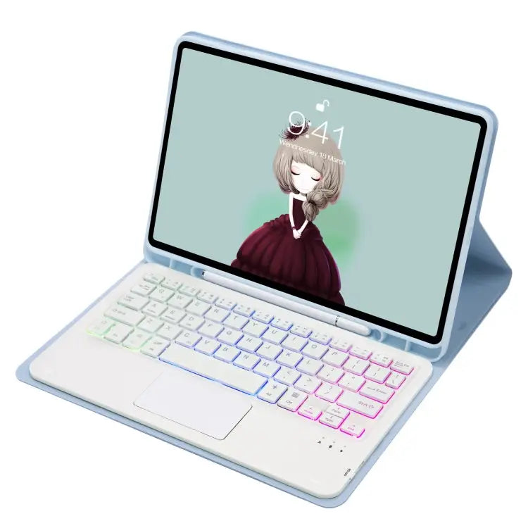 T07B-AS Skin Feel Pen Slot Touch Pad Bluetooth Keyboard Leather Tablet Case For iPad 9.7 2018&2017 / Pro 9.7 / Air 2