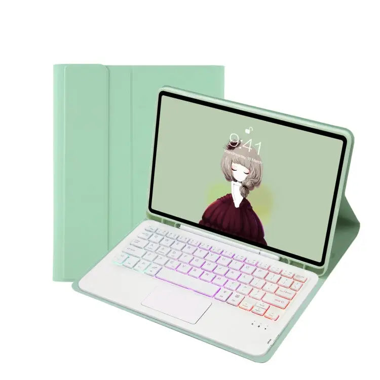 T07B-AS Skin Feel Pen Slot Touch Pad Bluetooth Keyboard Leather Tablet Case For iPad 9.7 2018&2017 / Pro 9.7 / Air 2