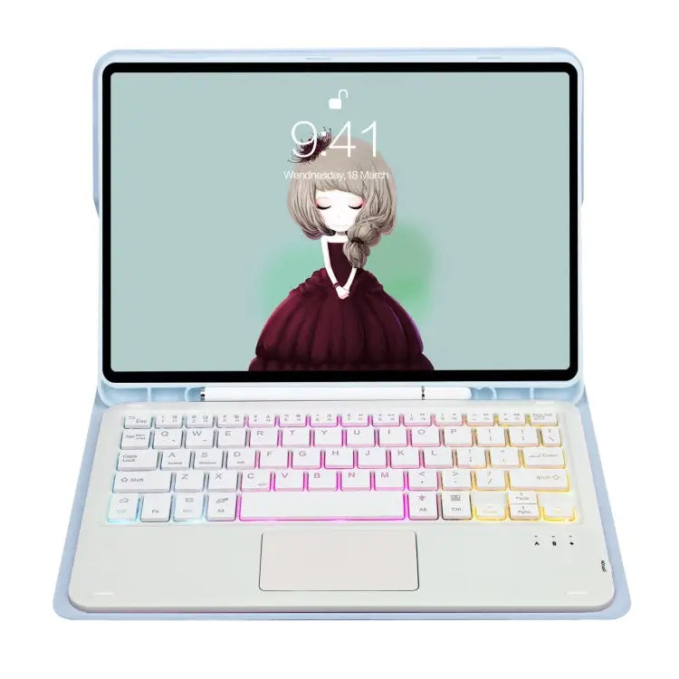 T07B-AS Skin Feel Pen Slot Touch Pad Bluetooth Keyboard Leather Tablet Case For iPad 9.7 2018&2017 / Pro 9.7 / Air 2