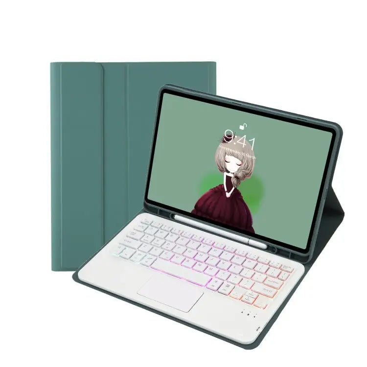 T07B-AS Skin Feel Pen Slot Touch Pad Bluetooth Keyboard Leather Tablet Case For iPad 9.7 2018&2017 / Pro 9.7 / Air 2