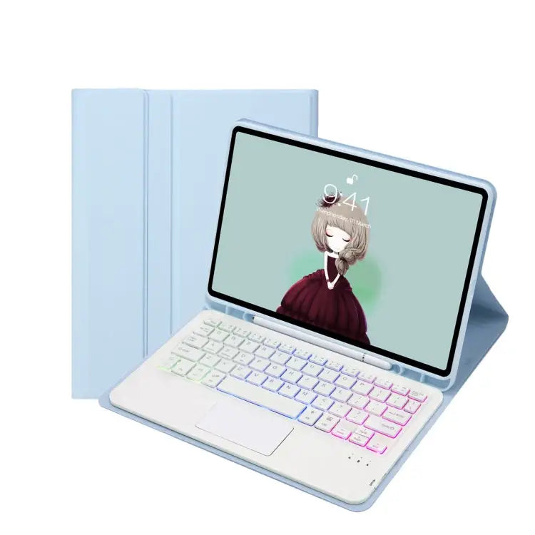 T07B-AS Skin Feel Pen Slot Touch Pad Bluetooth Keyboard Leather Tablet Case For iPad 9.7 2018&2017 / Pro 9.7 / Air 2