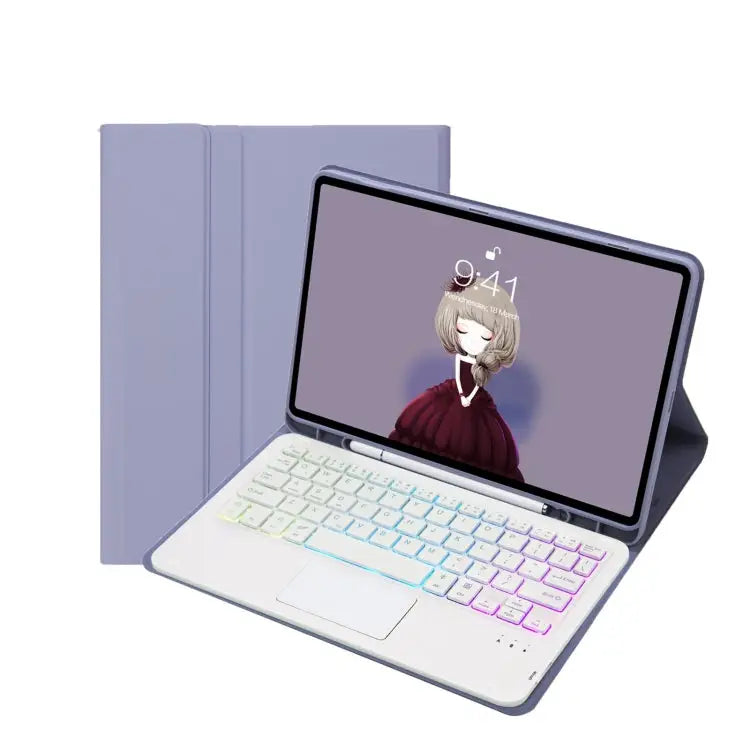 T07B-AS Skin Feel Pen Slot Touch Pad Bluetooth Keyboard Leather Tablet Case For iPad 9.7 2018&2017 / Pro 9.7 / Air 2