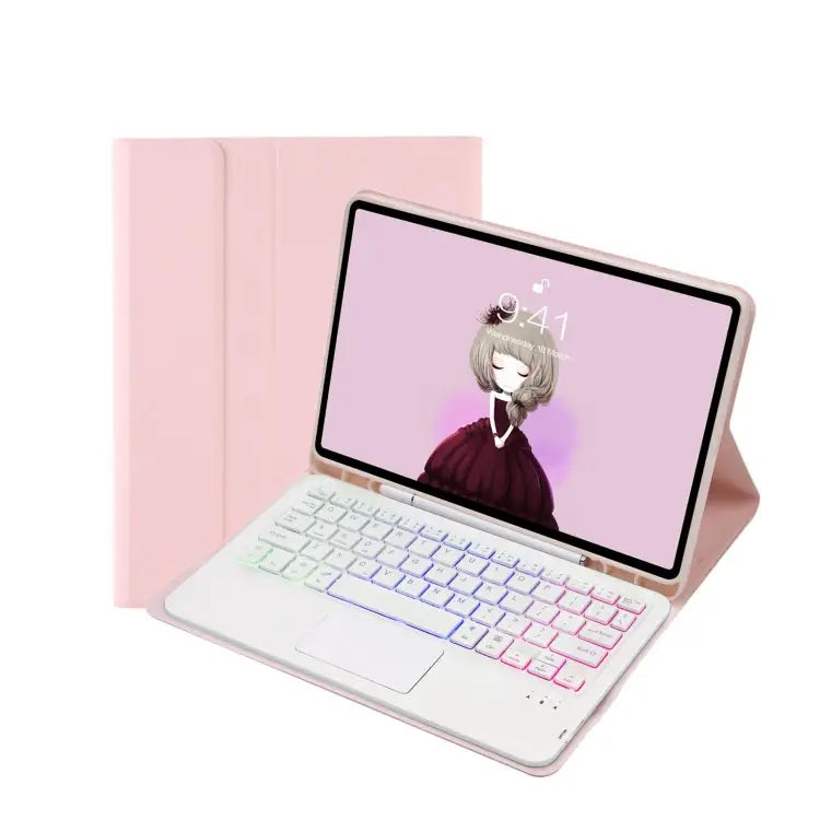 T07B-AS Skin Feel Pen Slot Touch Pad Bluetooth Keyboard Leather Tablet Case For iPad 9.7 2018&2017 / Pro 9.7 / Air 2