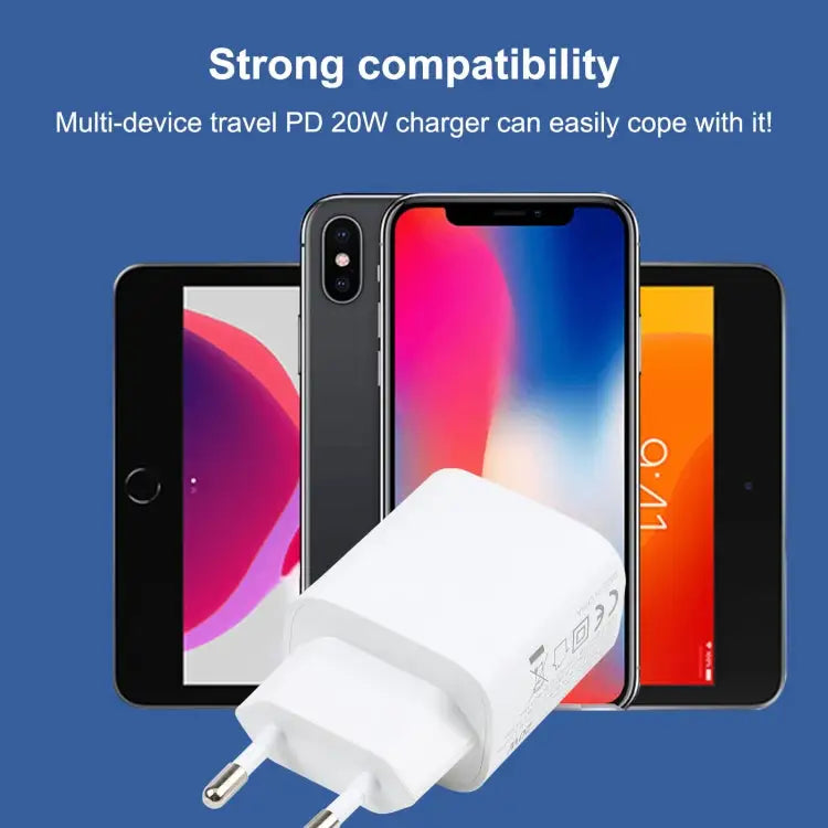 T087 20W USB-C / Type-C + USB Ports Fast Charging Travel Charger EU Plug - EU Plug