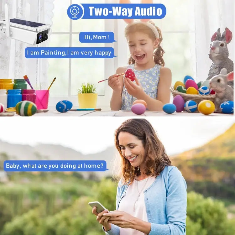 T13-2 1080P HD Solar Powered 2.4GHz WiFi Security Camera with Battery Support Motion Detection Night Vision Two Way