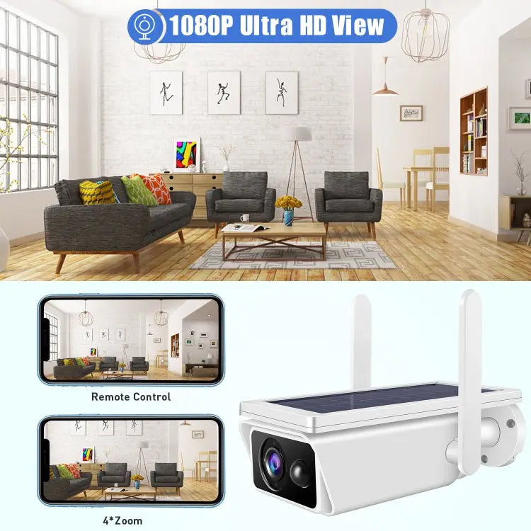 T13-2 1080P HD Solar Powered 2.4GHz WiFi Security Camera with Battery Support Motion Detection Night Vision Two Way