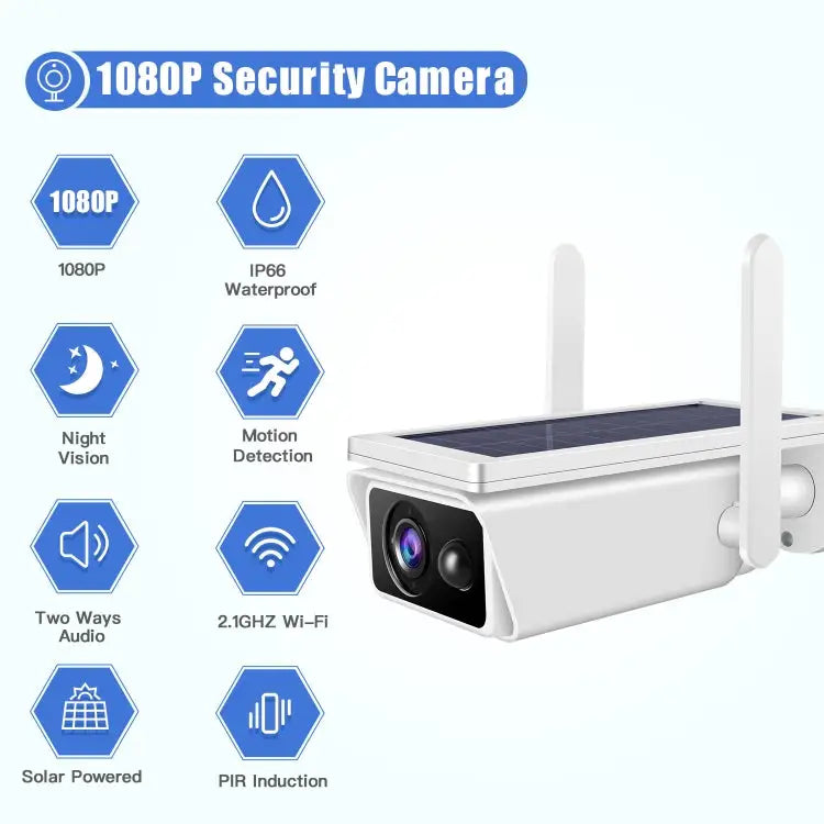 T13-2 1080P HD Solar Powered 2.4GHz WiFi Security Camera with Battery Support Motion Detection Night Vision Two Way