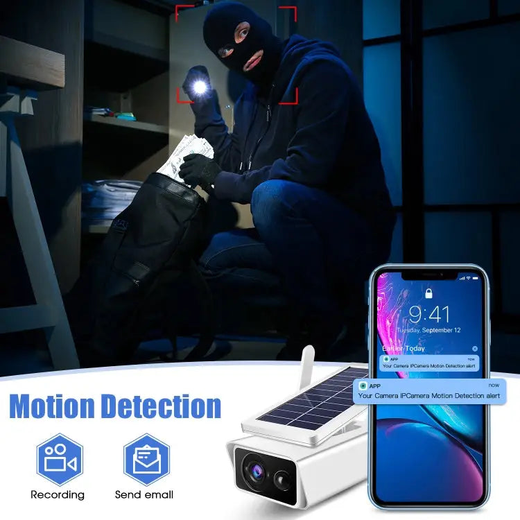 T13-2 1080P HD Solar Powered 2.4GHz WiFi Security Camera with Battery Support Motion Detection Night Vision Two Way