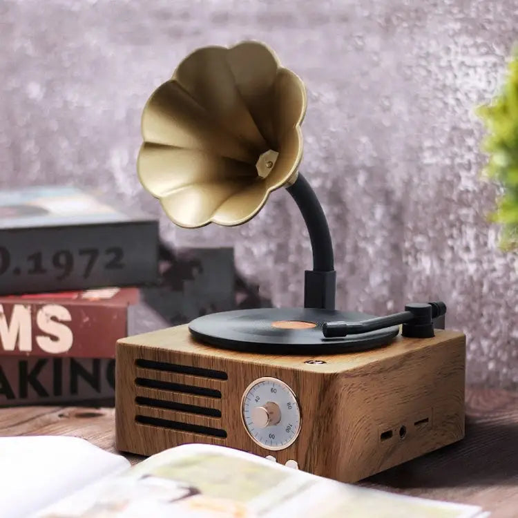 T15 Vinyl Atomic Bluetooth Retro Wireless Audio Desktop Speaker - Wood Color