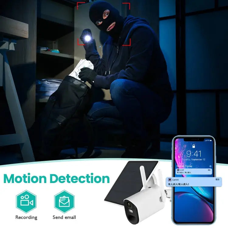 T20 1080P Full HD Solar Powered WiFi Camera Support Motion Detection Night Vision Two Way Audio TF Card WiFi - WiFi