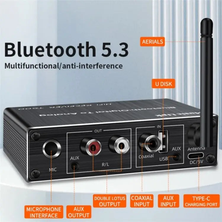 T500 Bluetooth 5.3 Audio Adapter U-Disk Mic Amplifier Speaker Converter with Remote Control T500 - T500 - Apple