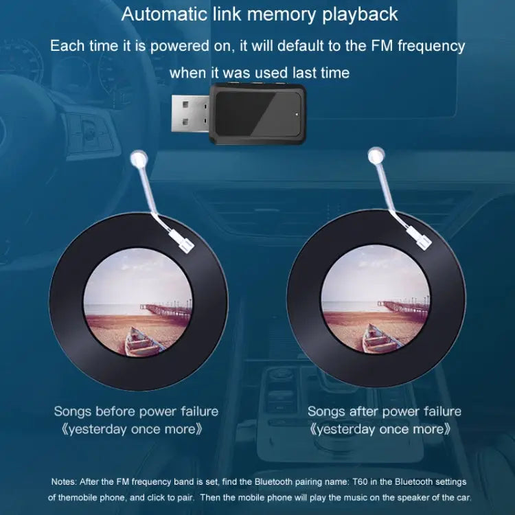 T60 Bluetooth 5.3 Audio Receiver Transmitter Car Radio USB FM Bluetooth Receiver T60 2 in 1 - T60 2 in 1 - Apple