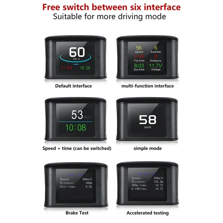 T600 HUD 2.2 inch Car GPS Smart Digital Meter with TFT LCD Multi-color Speed & Driving Distance / Time & Voltage