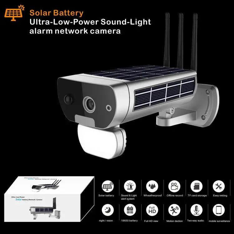 T8 1080P Full HD Solar Battery Ultra Low Power Sound Light Alarm Network Camera Support Motion Detection Night Vision
