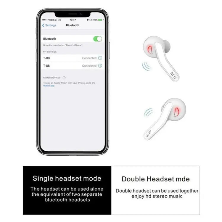 T88 Mini Touch Control Hifi Wireless Bluetooth Earphones TWS Wireless Earbuds with Charger Box - Apple Accessories