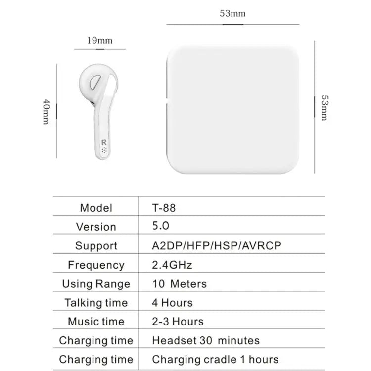T88 Mini Touch Control Hifi Wireless Bluetooth Earphones TWS Wireless Earbuds with Charger Box - Apple Accessories