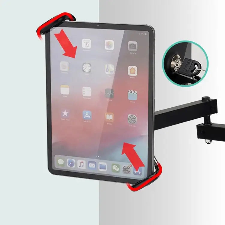 Tablet Wall Mount Holder Foldable Extendable Aluminum Alloy Mount With Anti Theft Security Lock With Lock Long Arm