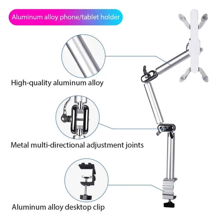 TB-03 Aluminum Alloy Tablet PC Stand Lazy Bedside Desktop Folding Camera Microphone Stand TB-03 - TB-03 / Silver