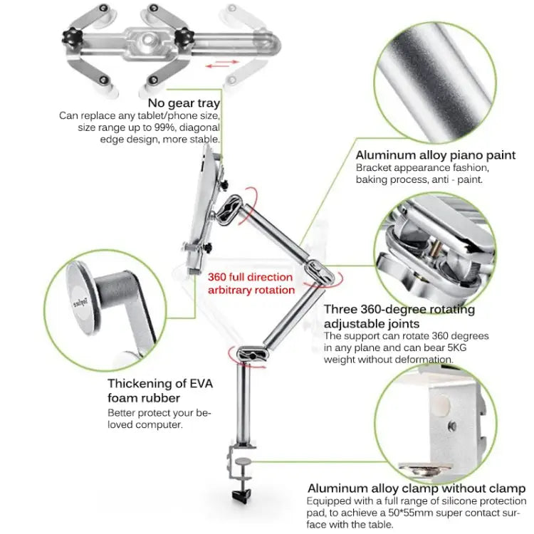 TB-03 Aluminum Alloy Tablet PC Stand Lazy Bedside Desktop Folding Camera Microphone Stand TB-03 - TB-03 / Silver