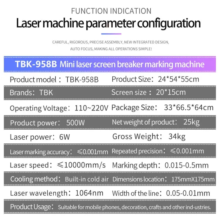 TBK958B Automatic Mini Laser Marking Screen Separater Repair Machine TBK-958B - TBK-958B