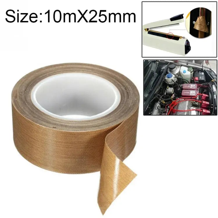 Teflon High Temperature Resistant Cloth Tape Sealing Machine Heat Insulation Tape Size: 10m x 25mm Size: 10m x 25mm
