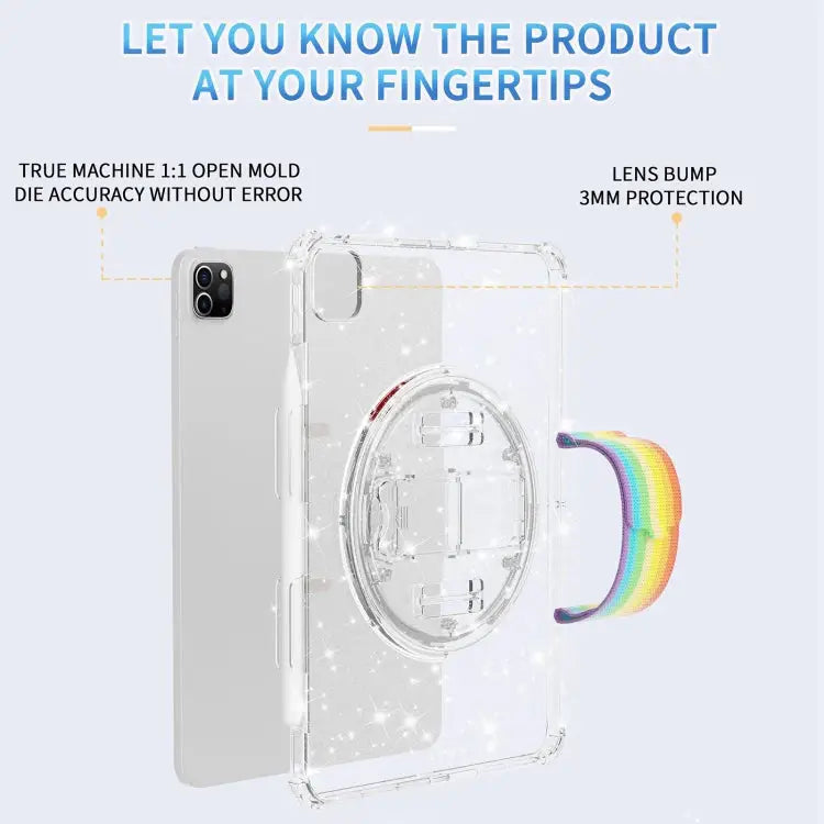 Terminator Shockproof Glitter Powder Tablet Case with Grip Strap For iPad Pro 11 2022 / 2021 For iPad 10.2 2021 / 2020