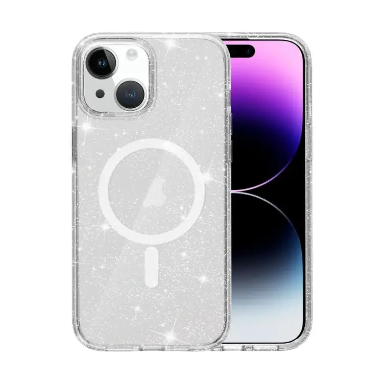 Terminator Style Glitter Powder MagSafe Magnetic Phone Case For iPhone 15 - For iPhone 15 / White - Apple Accessories