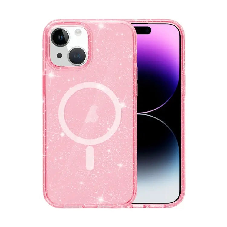 Terminator Style Glitter Powder MagSafe Magnetic Phone Case For iPhone 15 - For iPhone 15 / Pink - Apple Accessories