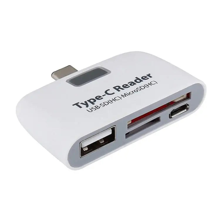 TF + SD Card + USB Port to USB-C / Type-C Adapter Card Reader Connection Kit with LED Indicator Light - White