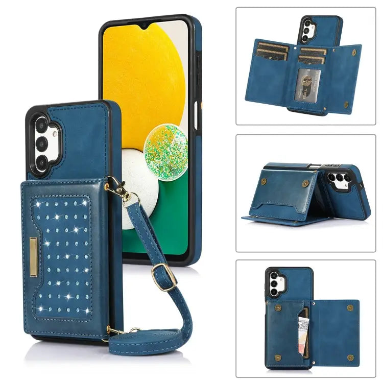 Three-fold RFID Leather Phone Case with Lanyard For Samsung Galaxy A12 For Samsung Galaxy A13 4G/A13 5G For Samsung