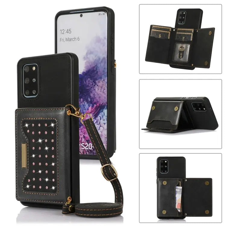 Three-fold RFID Leather Phone Case with Lanyard For Samsung Galaxy S20+ For Samsung Galaxy S20 FE For Samsung Galaxy