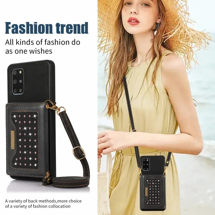 Three-fold RFID Leather Phone Case with Lanyard For Samsung Galaxy S20+ For Samsung Galaxy S20 FE For Samsung Galaxy