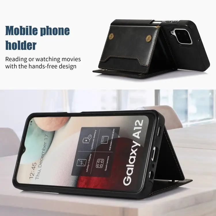 Three-fold RFID Leather Phone Case with Lanyard For Samsung Galaxy A12 For Samsung Galaxy A13 4G/A13 5G For Samsung