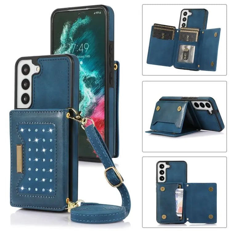 Three-fold RFID Leather Phone Case with Lanyard For Samsung Galaxy S20+ For Samsung Galaxy S20 FE For Samsung Galaxy