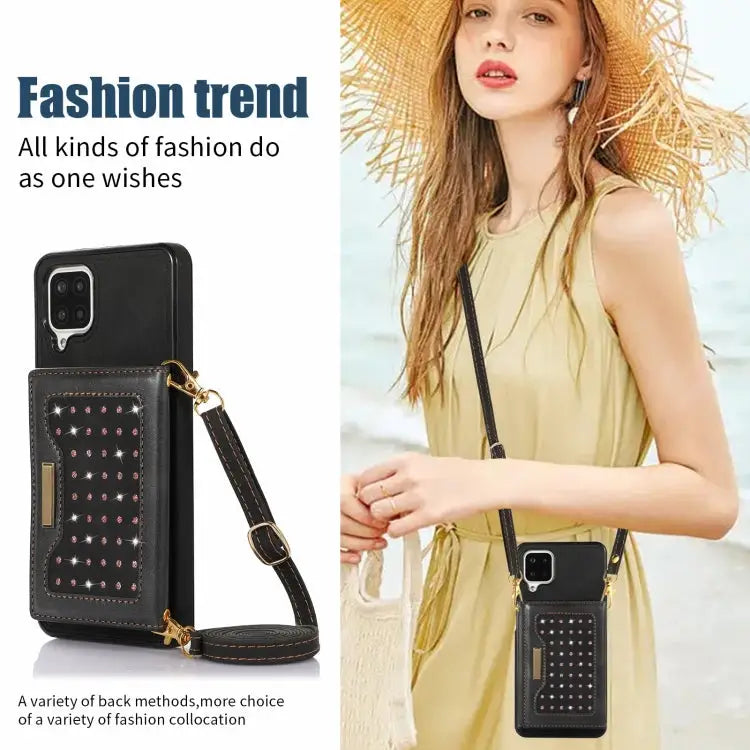 Three-fold RFID Leather Phone Case with Lanyard For Samsung Galaxy A12 For Samsung Galaxy A13 4G/A13 5G For Samsung