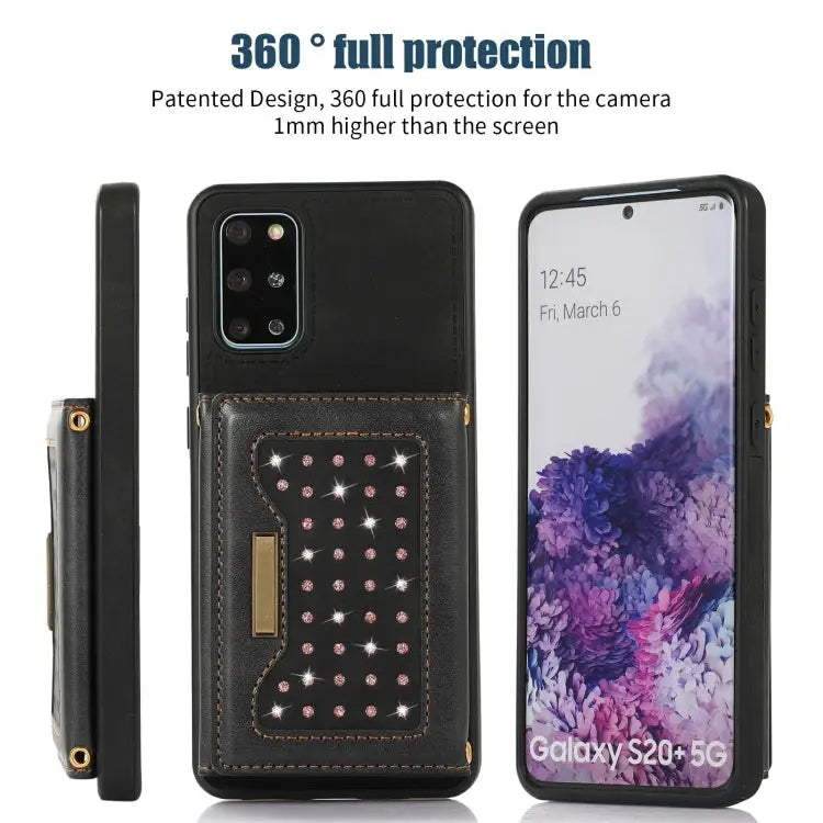 Three-fold RFID Leather Phone Case with Lanyard For Samsung Galaxy S20+ For Samsung Galaxy S20 FE For Samsung Galaxy