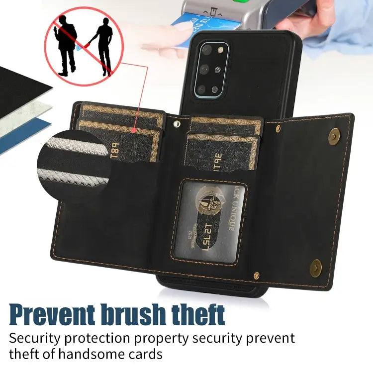 Three-fold RFID Leather Phone Case with Lanyard For Samsung Galaxy S20+ For Samsung Galaxy S20 FE For Samsung Galaxy