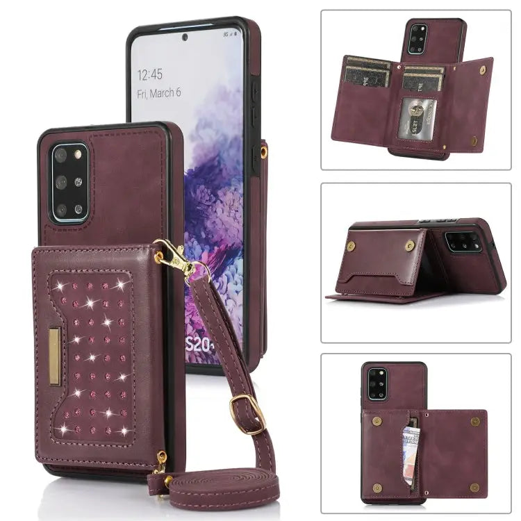 Three-fold RFID Leather Phone Case with Lanyard For Samsung Galaxy S20+ For Samsung Galaxy S20 FE For Samsung Galaxy
