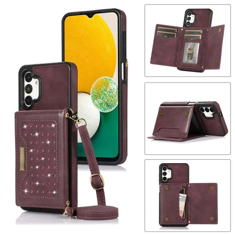 Three-fold RFID Leather Phone Case with Lanyard For Samsung Galaxy A12 For Samsung Galaxy A13 4G/A13 5G For Samsung