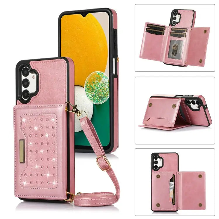 Three-fold RFID Leather Phone Case with Lanyard For Samsung Galaxy A12 For Samsung Galaxy A13 4G/A13 5G For Samsung