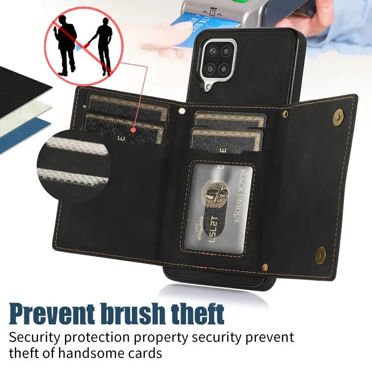 Three-fold RFID Leather Phone Case with Lanyard For Samsung Galaxy A12 For Samsung Galaxy A13 4G/A13 5G For Samsung