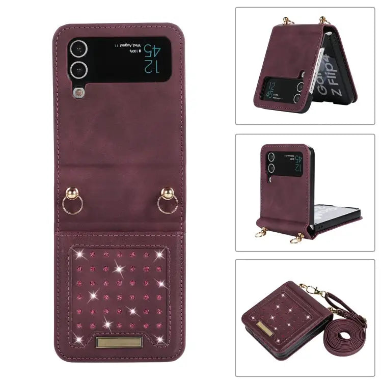 Three-fold RFID Leather Phone Case with Lanyard For Samsung Galaxy Z Flip3 5G For Samsung Galaxy Z Flip4 For Samsung