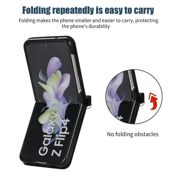 Three-fold RFID Leather Phone Case with Lanyard For Samsung Galaxy Z Flip3 5G For Samsung Galaxy Z Flip4 For Samsung